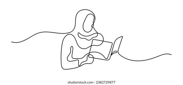 Woman Reading a Book Oneline Continuous Single Line Art Editable Line