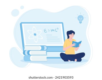 woman reading book onlie concept online library trending concept flat illustration