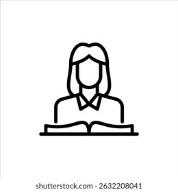 Woman reading book outline icon. bookworm black line illustration.