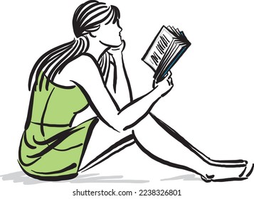 woman reading book peacefully sitting down calm concept vector illustration Stock vektor