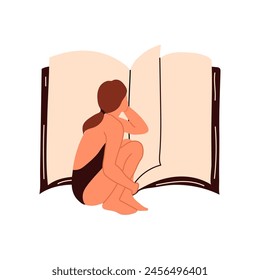 Woman reading a book. Read more book concept. Literature fans or lovers.