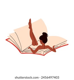 Woman reading a book. Read more book concept. Literature fans or lovers.