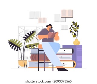 woman reading book self education distance studying literature fan concept horizontal full length