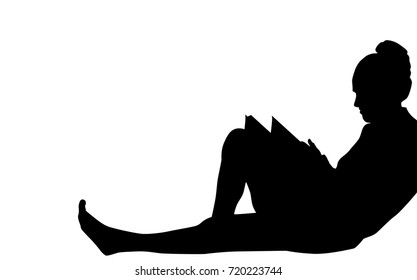 Woman Reading A Book Silhouette On White Background, Vector Illustration