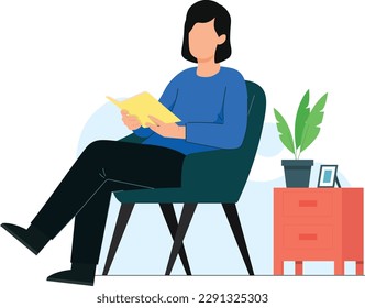 a woman reading a book with simple flat design style