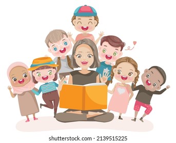 woman reading a book to a small child