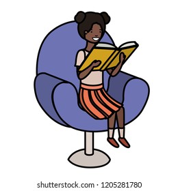 woman reading book in the sofa avatar character