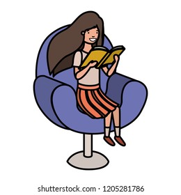 woman reading book in the sofa avatar character