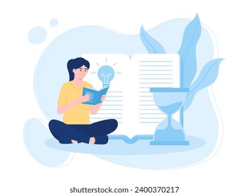 woman reading a book trending concept flat illustration