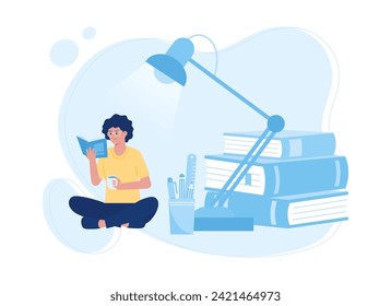 woman reading a book trending concept flat illustration