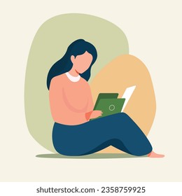 woman reading a book, ui illustration, soft pastel colors, vector flat art