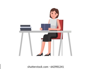 a woman reading a book. vector