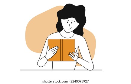 Woman reading book vector concept illustration. Education character and student study. Knowledge with literature and female hobby learning. Smart information and educational literary. Clever adult 