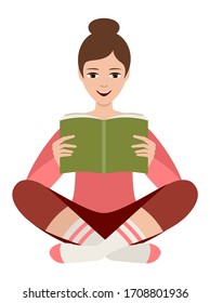 Woman is reading a book. Vector flat illustration.