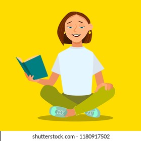 Woman reading book. Vector illustration in cartoon style.