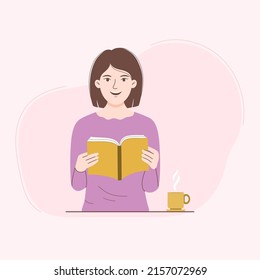 Woman is reading a book, vector illustration