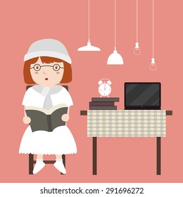 Woman reading a book. Vector Illustration