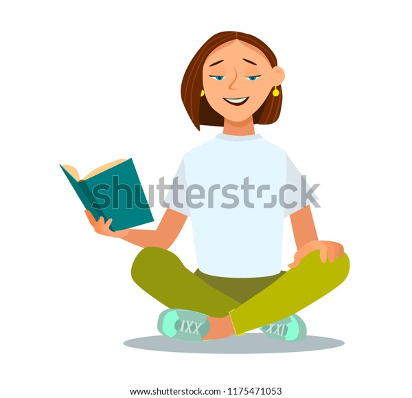 Woman Reading Book Vector Illustration Cartoon Stock Vector (Royalty ...