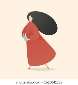 Woman Reading Book Walking and Thinking, Reading Out loud, Minimal Middle Century Flat Vector Illustration about Education and Reading Leisure Hobby.