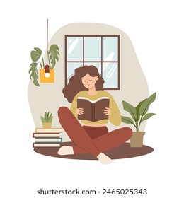 Frau liest Buch im flachen Stil 