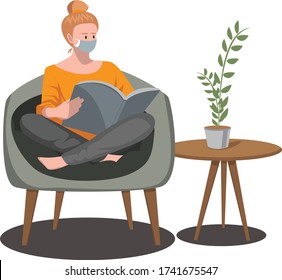 A woman reading book while using medical mask