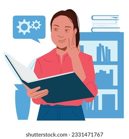 woman reading business reports in flat illustration 