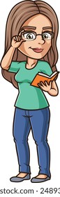 Woman reading carefully vector illustration