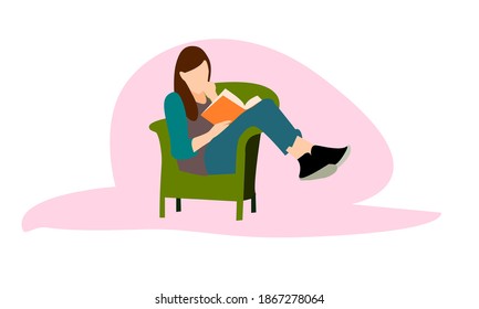 A woman reading in a chair.