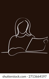 Woman Reading Document or Tablet Line Art paper
