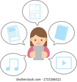 Woman reading an e-book with a smile