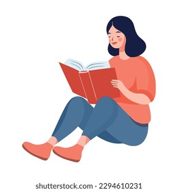 Woman reading literature in isolated icon