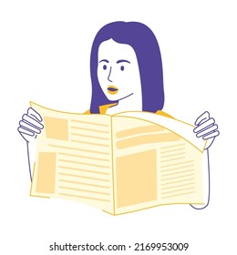 Frau liest Zeitung. Flache Vektorgrafik