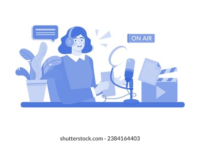 Woman Reading Podcast Script Illustration Concept