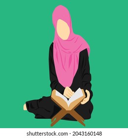 woman reading the quran vector design