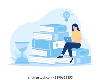 A woman is reading and searching to gain new knowledge trending concept flat illustration