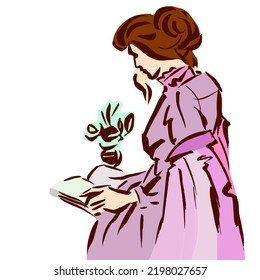 Woman reading vector for card, illustration, decoration