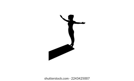 woman ready to jump from diving board, Springboard
