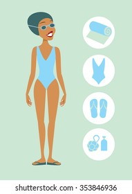 Woman ready to swim vector flat illustration