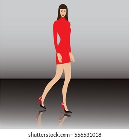 woman in realistic patent leather shoes with high heels red-black mirror image of footwear art creative vector