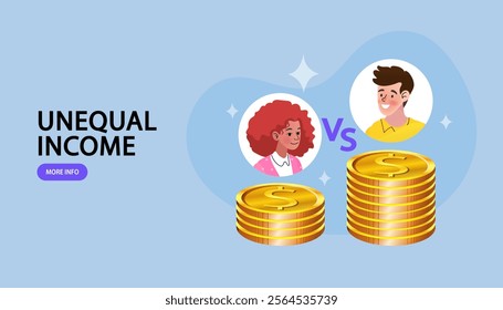 Woman receives lower salary than man due to discrimination and sexism in company. unequal income of partners. income between rich and poor people. Problem of social inequality in society. vector