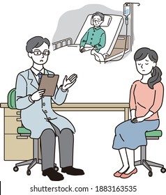 A woman receiving an explanation from a doctor about her parent's medical condition