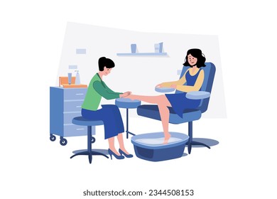 Woman Receiving Foot Massage Service From Masseuse.