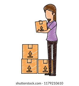 woman receiving merchandise with boxes