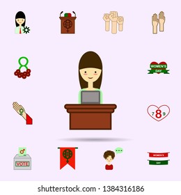 Woman reception, Beauty girl color icon. Universal set of 8 march for website design and development, app development