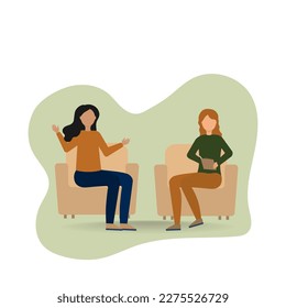 Una mujer en una recepción, entrevista. Ilustración vectorial.