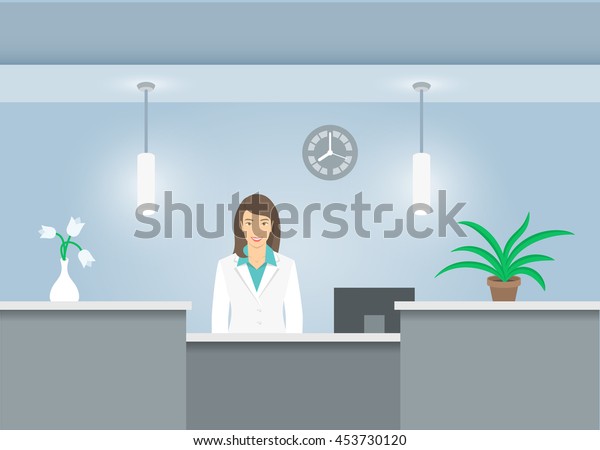 Woman Receptionist Medical Coat Stands Reception Stock Vector Royalty Free 453730120 3596