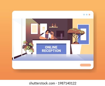 woman receptionist at online reception desk horizontal