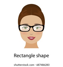 Woman with rectangle shape face. Type of face for makeup, glasses and fashion style. Vector