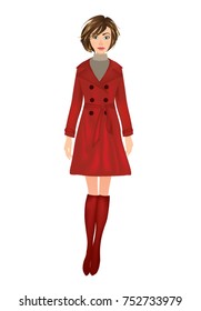 Woman In Red Coat, Vector