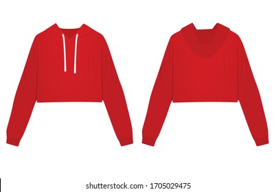 Woman Red Crop Hoodie. Vector Illustration